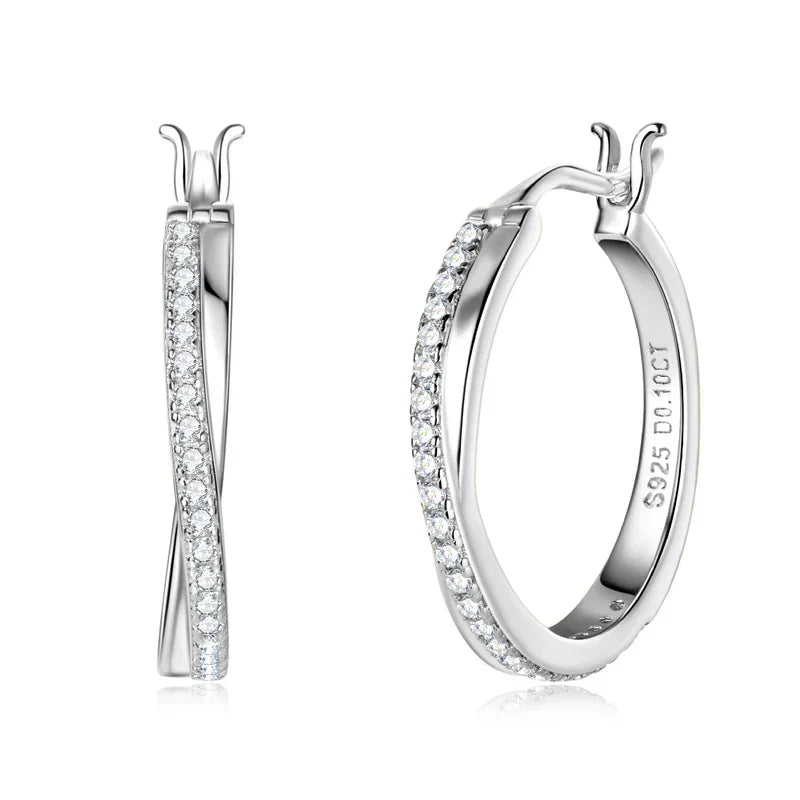Zirconia Braided Hoop Gold Earrings