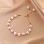 White Pearl Adjustable Gold Bracelet